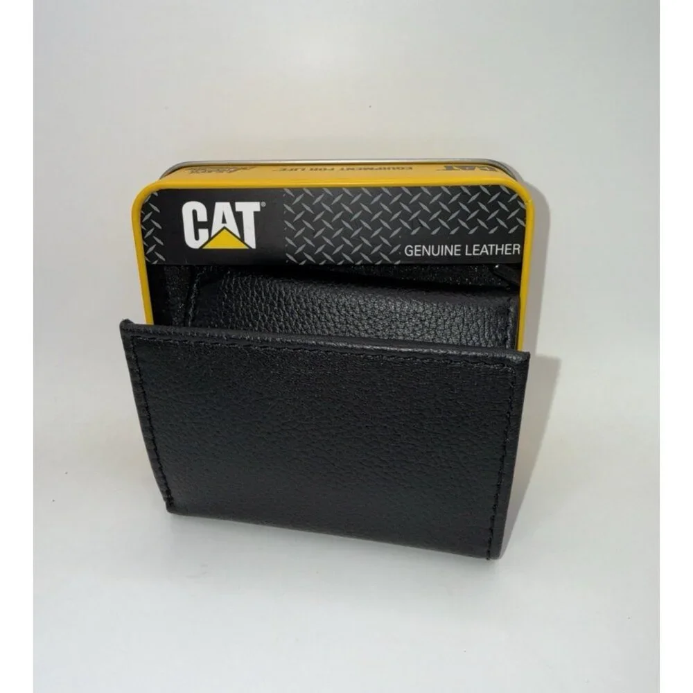 CAT Caterpillar Leather Trifold RFID Black Wallet NEW in Box